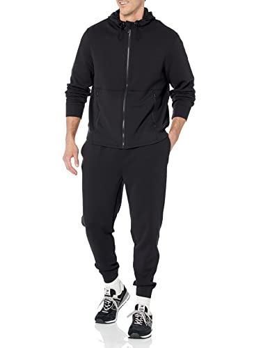 Amazon Essentials Men's Active Sweat Zip Through Hooded Sweatshirt (Available in Big & Tall), Black, Large