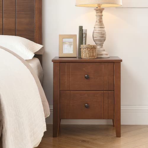 MUSEHOMEINC Mid Century Solid Wood Nightstand with Two Drawers for Bedroom or End Table for Living Room