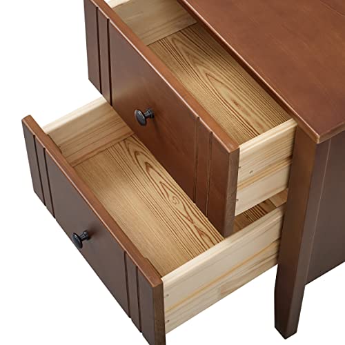 MUSEHOMEINC Mid Century Solid Wood Nightstand with Two Drawers for Bedroom or End Table for Living Room