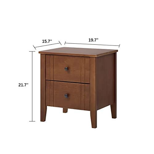 MUSEHOMEINC Mid Century Solid Wood Nightstand with Two Drawers for Bedroom or End Table for Living Room