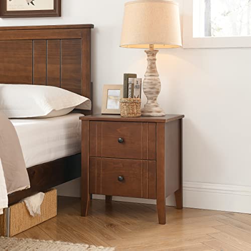 MUSEHOMEINC Mid Century Solid Wood Nightstand with Two Drawers for Bedroom or End Table for Living Room