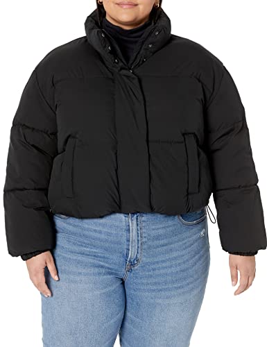 Amazon Essentials Women's Crop Puffer Jacket (Available in Plus Size), Black, Medium