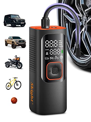 Skight Tire Inflator Portable Air Compressor - Powerful 160PSI & 2X Faster, Accurate Pressure LCD Display, Cordless Easy Operation - Portable Air Pump for Car, Motorcycle, E-Bike, Ball