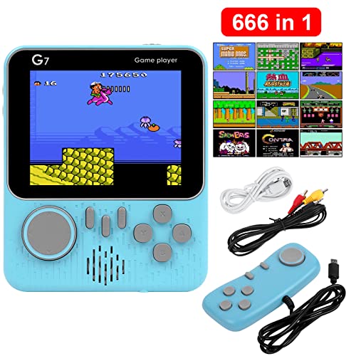 OSDUE Retro Handheld Game Console,Portable Video Game Consoles with 666 Classic Games, 3.5 Inch Color Screen 1200mAh Rechargeable Battery Retro Game Console Supports TV Connection and 2 Players（Blue）