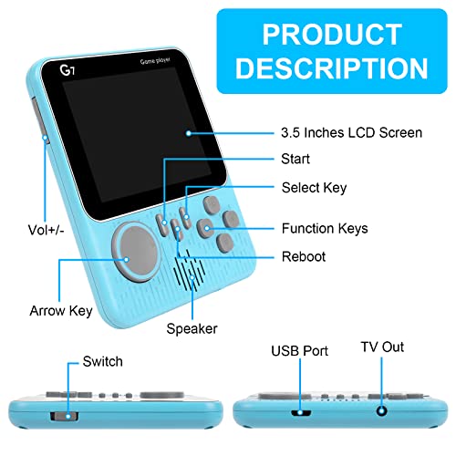 OSDUE Retro Handheld Game Console,Portable Video Game Consoles with 666 Classic Games, 3.5 Inch Color Screen 1200mAh Rechargeable Battery Retro Game Console Supports TV Connection and 2 Players（Blue）