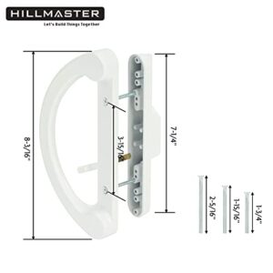 HILLMASTER Patio Sliding Glass Door Handle Replacement Set Mortise Style Reversible Design Non-keyed Sliding Patio Door Handles, White Diecast Finish Fits 3-15/16” Screw Hole Spacing