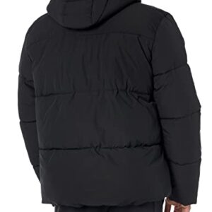Amazon Essentials Men's Recycled Polyester Mid-Length Hooded Puffer (Available in Big & Tall), Black, Large