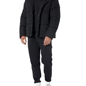 Amazon Essentials Men's Recycled Polyester Mid-Length Hooded Puffer (Available in Big & Tall), Black, Large