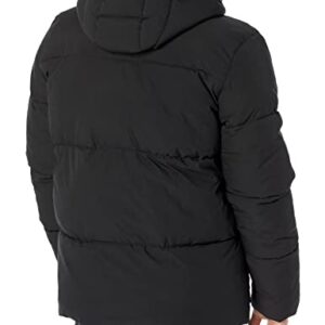 Amazon Essentials Men's Recycled Polyester Mid-Length Hooded Puffer (Available in Big & Tall), Black, Large