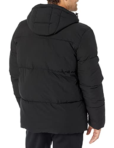 Amazon Essentials Men's Recycled Polyester Mid-Length Hooded Puffer (Available in Big & Tall), Black, Large