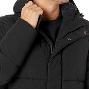 Amazon Essentials Men's Recycled Polyester Mid-Length Hooded Puffer (Available in Big & Tall), Black, Large