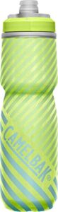 camelbak podium chill insulated bike water bottle - easy squeeze bottle - fits most bike cages - 24oz, lime/blue stripe