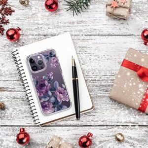 bicol Hybrid iPhone 14 Pro Case Clear Fashion Designs Phone Cover for Women Girls, Stylish Slim Shockproof Hard PC+TPU Bumper Flower Protective Phone Case for iPhone 14 Pro 6.1 inch Purple Flowers