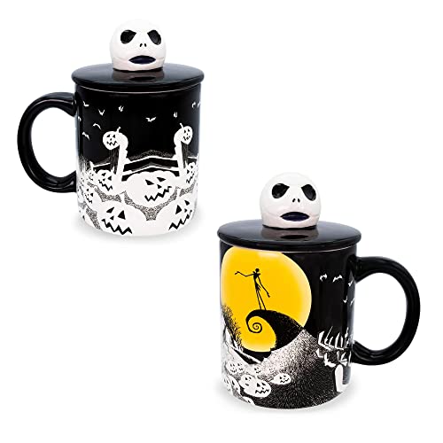 Disney The Nightmare Before Christmas Jack Skellington Spiral Hill 18-Ounce Ceramic Mug With Sculpted Lid