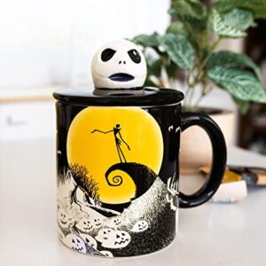 Disney The Nightmare Before Christmas Jack Skellington Spiral Hill 18-Ounce Ceramic Mug With Sculpted Lid