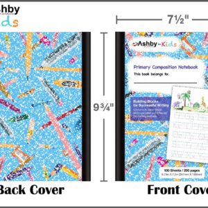 Ashby for Kids - 8 Pack - Primary Composition Notebooks (Grades K-2) with Stitched Binding for Durability - 4 Fun Marbled Hardcover Colors (2 Each of Blue, Green, Pink & Orange), 100 Sheets, Book Dimensions are 9.75" x 7.5".