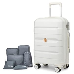 somago pp hardside luggage with spinner wheels suitcase with tsa lock, creamy white, checked-large 28-inch