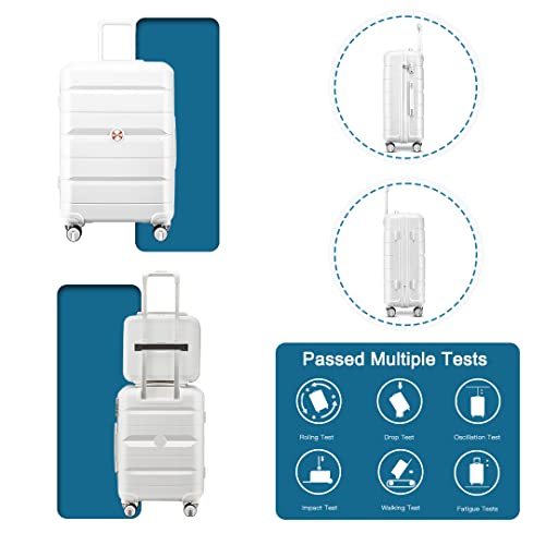 Somago PP Hardside Luggage with Spinner Wheels Suitcase with TSA Lock, Creamy White, Checked-Large 28-Inch