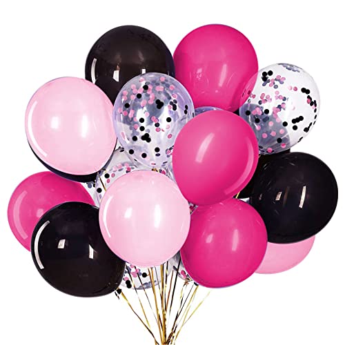 Pink Black Balloons, Pink and Black Confetti Latex Balloon for Party Decorations,12 Inch,Pack of 50.