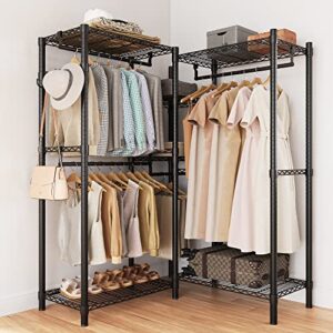 amyove clothes rack garment rack portable wardrobe closet with adjustable shelves, hanging rods, side hooks for hanging clothes, freestanding & l-shaped closet (1" diameter, black) (pho_0vqs)