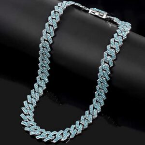 loumssiy Silver Plated Bling Miami Cuban Link Chain for Men Women Iced Out Miami Cuban Necklace Diamond Chain for Men 14mm Colorful Hip Hop Jewelry (Full Blue-14mm, 18inch)