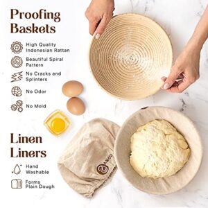 Sourdough Bread Proofing Baskets and Baking Supplies, A Complete Bread Making Kit Including Two 9" Round Bannetons, Bread Lame, Danish Whisk, Bowl & Dough Scrapers, and Linen Liners