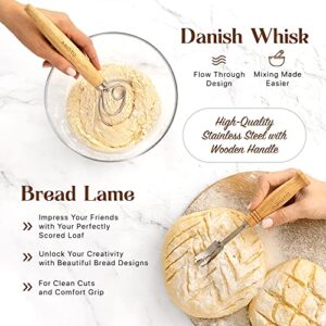 Sourdough Bread Proofing Baskets and Baking Supplies, A Complete Bread Making Kit Including Two 9" Round Bannetons, Bread Lame, Danish Whisk, Bowl & Dough Scrapers, and Linen Liners