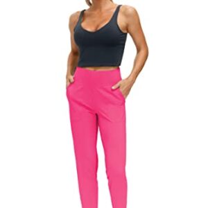 THE GYM PEOPLE Women's Joggers Pants Lightweight Athletic Leggings Tapered Lounge Pants for Workout, Yoga, Running (Large, Bright Pink)