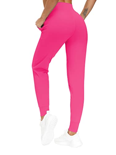 THE GYM PEOPLE Women's Joggers Pants Lightweight Athletic Leggings Tapered Lounge Pants for Workout, Yoga, Running (Large, Bright Pink)