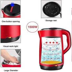 MDRBB Electric Kettle， Stainless Steel Tea Kettle, 1500W Fast Boiling Cordless Water Kettle, Electric Hot Water Kettle Tea Heater 2L with Auto Shut-Off, for Coffee, Tea, Beverages/Red/18 * 18 * 23Cm