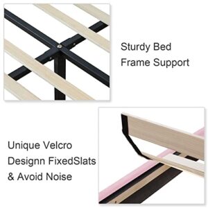 Molblly Twin Bed Frame Upholstered Platform with Headboard and Strong Wooden Slats,Non-Slip and Noise-Free,No Box Spring Needed, Easy Assembly,Pink