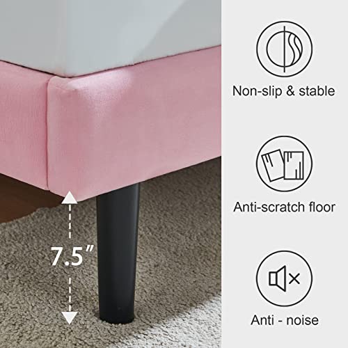 Molblly Full Bed Frame Upholstered Platform with Headboard and Strong Wooden Slats,Non-Slip and Noise-Free,No Box Spring Needed, Easy Assembly,Pink