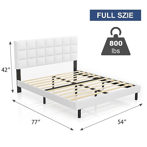 Molblly Full Bed Frame Upholstered Platform with Headboard and Strong Wooden Slats, Non-Slip and Noise-Free,No Box Spring Needed, Easy Assembly,White