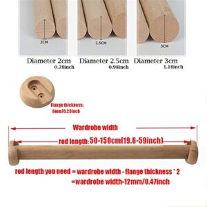 1 PCS Wooden Round Wardrobe Closet Rod for Hanging Clothes Premium Closet Pole Wardrobe Cross- bar Clothes Hanging Rods Natural Wood Wardrobe Closet Rod with End Supports for Closet Storage