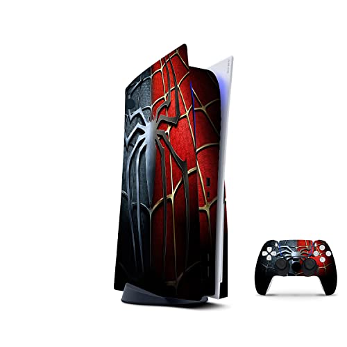 PS 5 Skin for Console and 2 Controllers by ZOOMHITSKINS, Same Decal Quality for Cars, Spider Red Blue Gold Superhero Silver, Durable, Bubble-Free, Compatible with PS 5 W/Disk, Precisely Cut