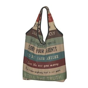 kitchen reusable grocery bags ten-commandments-put-god shopping bags washable foldable carry pouch tote gift bags durable