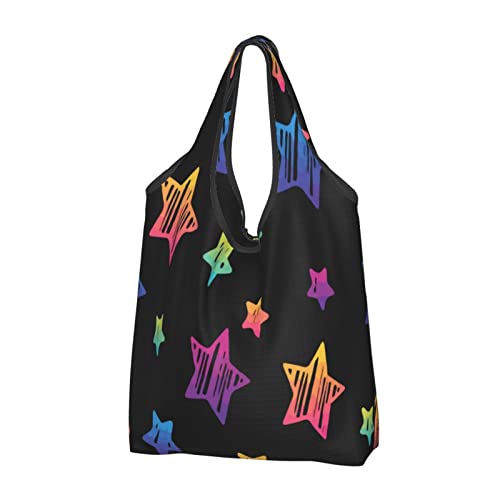 Kitchen Reusable Grocery Bags Neon-Gradient-Star-Pattern Shopping Bags Washable Foldable Carry Pouch Tote Gift Bags Durable