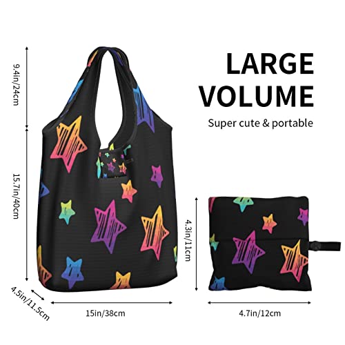 Kitchen Reusable Grocery Bags Neon-Gradient-Star-Pattern Shopping Bags Washable Foldable Carry Pouch Tote Gift Bags Durable