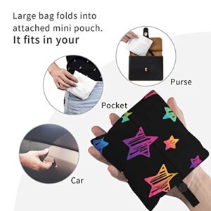 Kitchen Reusable Grocery Bags Neon-Gradient-Star-Pattern Shopping Bags Washable Foldable Carry Pouch Tote Gift Bags Durable