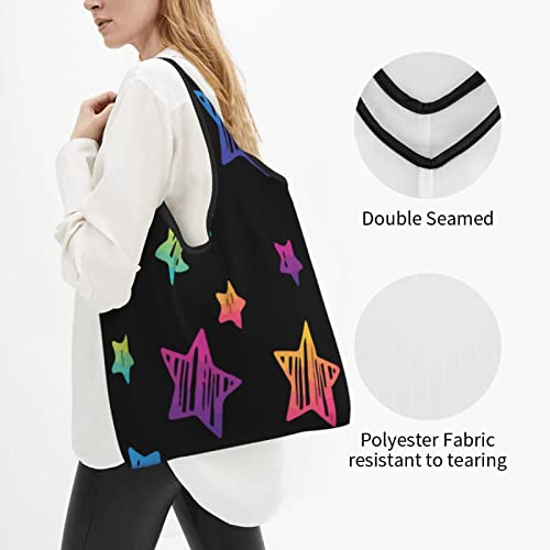 Kitchen Reusable Grocery Bags Neon-Gradient-Star-Pattern Shopping Bags Washable Foldable Carry Pouch Tote Gift Bags Durable