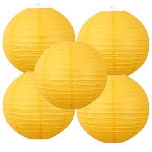 Chinese Style Paper Lanterns, Set of 5, Suitable for Party Decoration (Yellow, 10in)