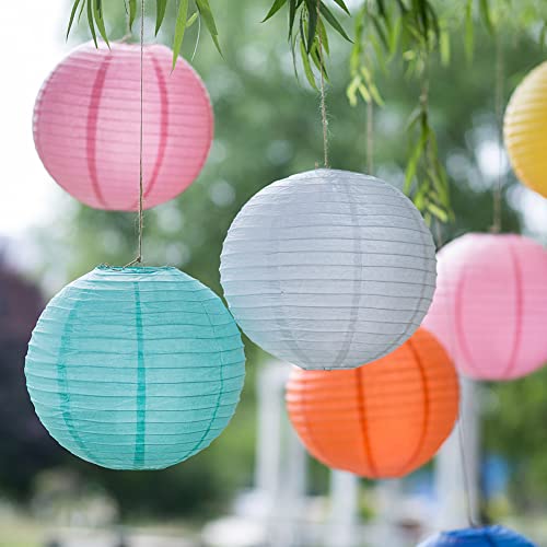 Chinese Style Paper Lanterns, Set of 5, Suitable for Party Decoration (Yellow, 10in)