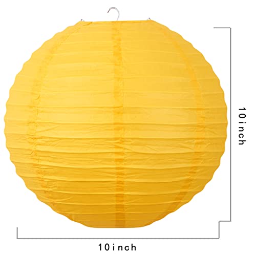 Chinese Style Paper Lanterns, Set of 5, Suitable for Party Decoration (Yellow, 10in)