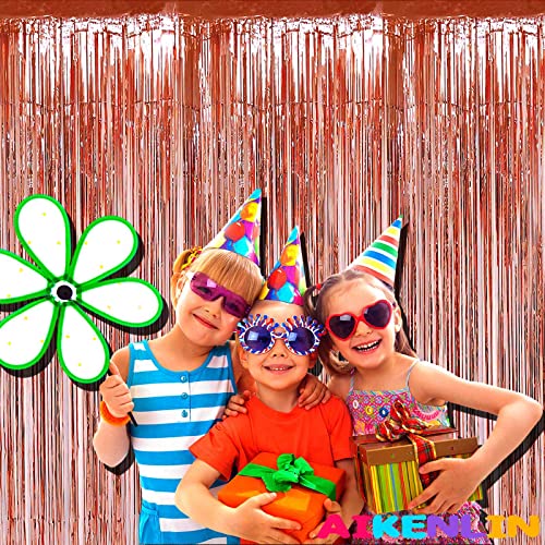 4 Pack 3.2Ft x 8.2Ft Rose Gold Foil Fringe Curtain Backdrop, Metallic Tinsel Foil Fringe Streamers Curtains Background for Photo Booth, Birthday, Wedding, Halloween, Christmas Party Decoration