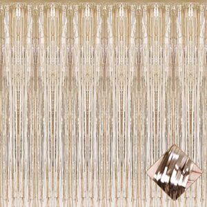 4 pack 3.3ft x 6.6ft champagne gold foil fringe curtain backdrop, metallic tinsel foil fringe streamers curtains background for photo booth, birthday, wedding, halloween, christmas party decoration