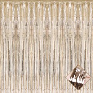 4 Pack 3.3Ft x 6.6Ft Champagne Gold Foil Fringe Curtain Backdrop, Metallic Tinsel Foil Fringe Streamers Curtains Background for Photo Booth, Birthday, Wedding, Halloween, Christmas Party Decoration