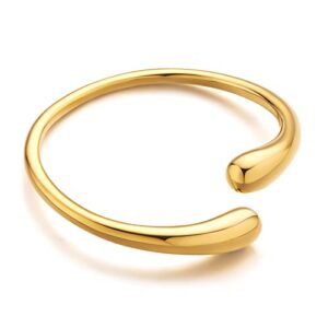 woworama gold cuff bracelets for women 18k gold plated teardrop chunky open cuff bangle bracelets simple polished gold wrist cuffs bracelet fashion jewelry gifts