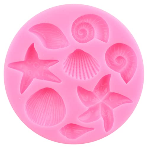 LKDQUTHM Marine Theme Fondant Cake Mold Coral Seashell Conch Fish Seahorse Starfish Octopus Silicone Molds For Cake Decorating Cupcake Topper Candy Chocolate Gum Paste Polymer Clay Set Of 6