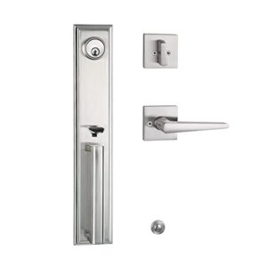 hisafe single cylinder keyed handle set for front door or office door, reversible for right and left handed, satin nickel heavy duty exterior door handle