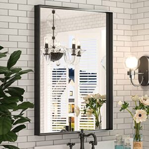 keonjinn black framed mirror for bathroom 22 x 30 inch matte black bathroom mirror, rectangular wall mirror square corner metal farmhouse mirror modern rectangle mirror for vanity(horizontal/vertical)
